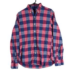 J Crew Mens Shirt Red Blue Plaid Homespun Slim Button Down Long Sleeve Cotton L
